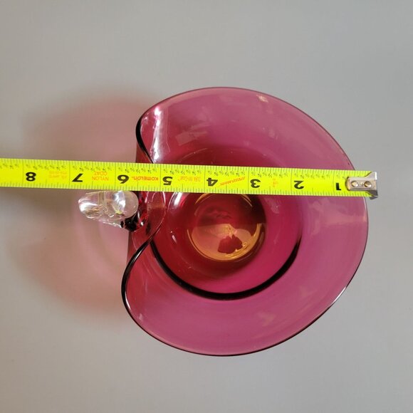 Vintage Pinlgrim Hand-Blown Art Glass Pink Heart Bowl With Clear Handle - Picture 7 of 9